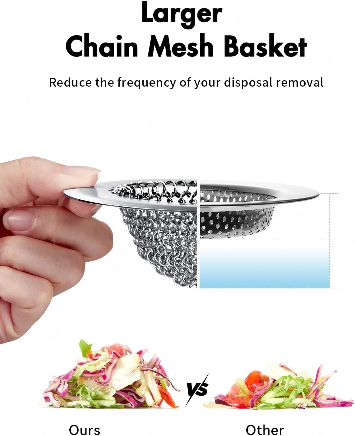 Kitchen Sink Drain Strainer,Patented Reversible Chain Mesh Basket Anti-Clog | Revolutionary Sink Strainer，Easy Clean，Fast Drainage，304 Stainless Steel Rust-Proof，4.4" Large Capacity Food Catcher，Handmade