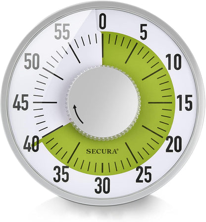 Secura 60-Minute Rainbow Visual Timer 6-Inch Mechanical Countdown Timers for Teaching, Meeting, Cooking, Working - Timer for Kids with Magnetic Backing (Black)