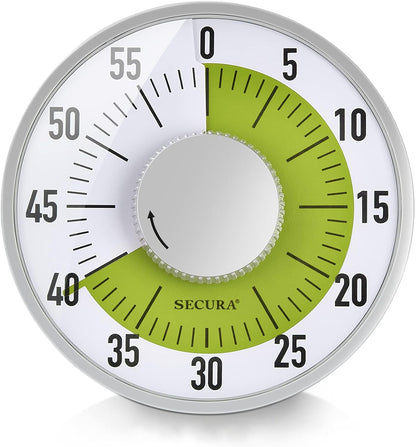 Secura 60-Minute Rainbow Visual Timer 6-Inch Mechanical Countdown Timers for Teaching, Meeting, Cooking, Working - Timer for Kids with Magnetic Backing (Black)