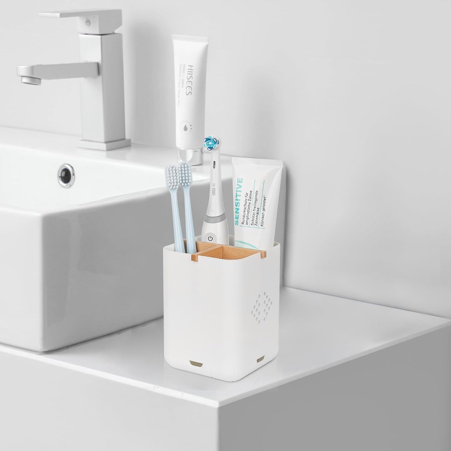 Toothbrush Holders for Bathrooms, Electric Toothbrush Holder, White | Toothbrush and Toothpaste Organizer for Bathroom Countertop, 3 Slot Vanity Storage