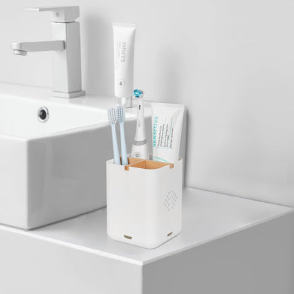 Toothbrush Holders for Bathrooms, Electric Toothbrush Holder, White | Toothbrush and Toothpaste Organizer for Bathroom Countertop, 3 Slot Vanity Storage