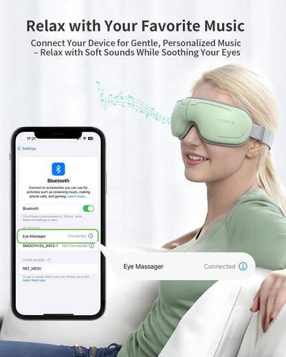 Eye Massager with Heat and Compression - Avocado Green Heated Eye Mask with Vibration, Bluetooth Music, 6 Modes, Rechargeable 1200mAh Battery for Eye Strain, Dry Eyes, Migraines Relief