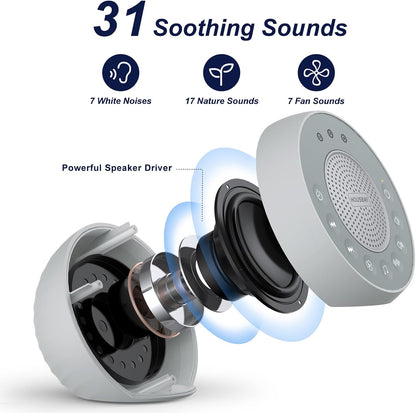 Housbay White Noise Machine with 31 Soothing Sounds, 5W Loud Stereo Sound, Auto-Off Timer, Adjustable Volume, Sleep Sound Machine for Baby, Kid, Adult -Wood Grain