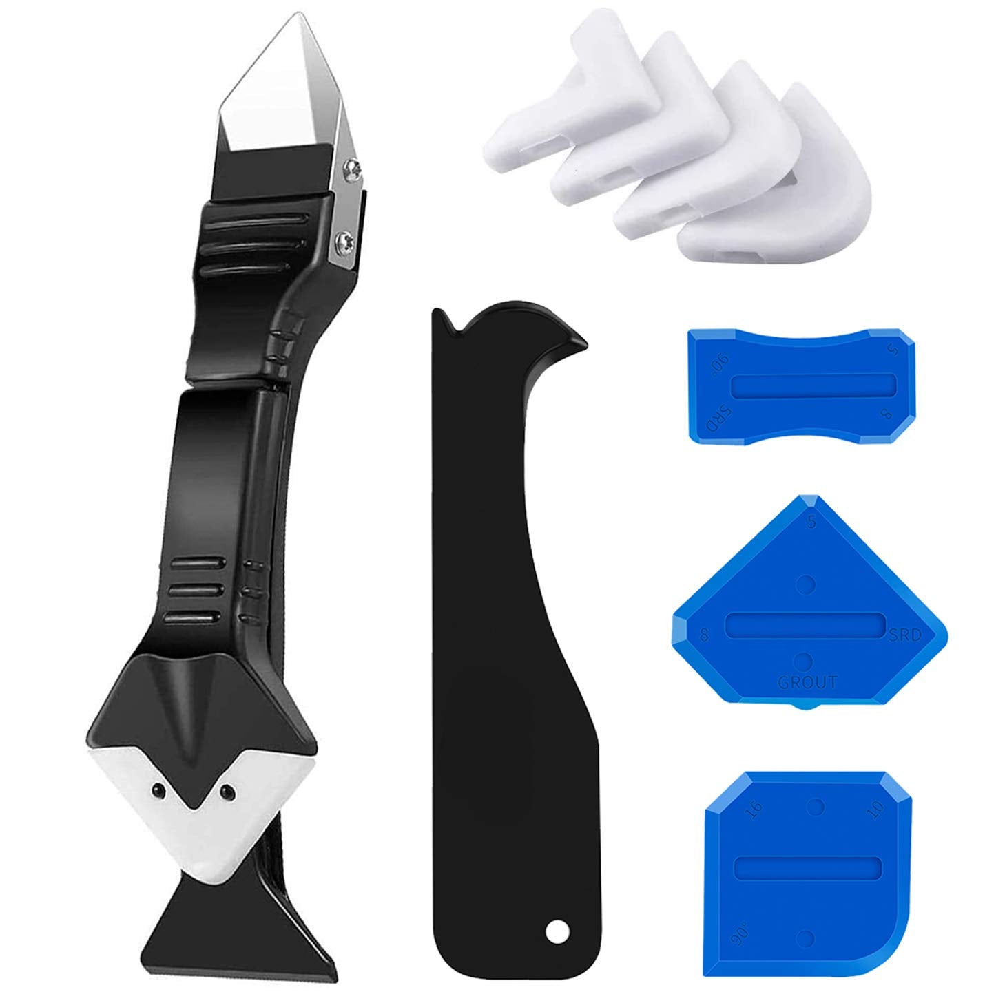 King&Charles Silicone Caulking Tool Kit, 3in1 Caulk&Grout Remover Tool | 4pc Glass Glue Angle Scraper Include, Sealant Finishing Tool for Bathroom, Kitchen, Floor, Window, Sink Joint