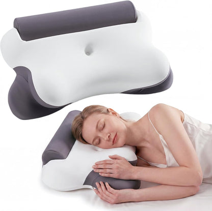 NEWBULIG Cervical Neck Pillow, Ergonomic Contour Memory Foam and Detachable Roll Pillow for Neck Pain Relief Side Back Stomach Sleepers with Cooling Breathable Cover