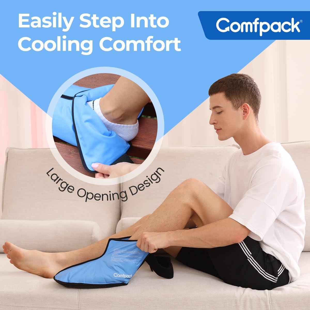 Comfpack Large Foot Ice Pack Wrap for Full Foot Ankle Pain Relief, Long Lasting Cold Ice Boot for Swelling After Surgery, Sore Feet, Broken Foot, Plantar Fasciitis, Gout, Bunion