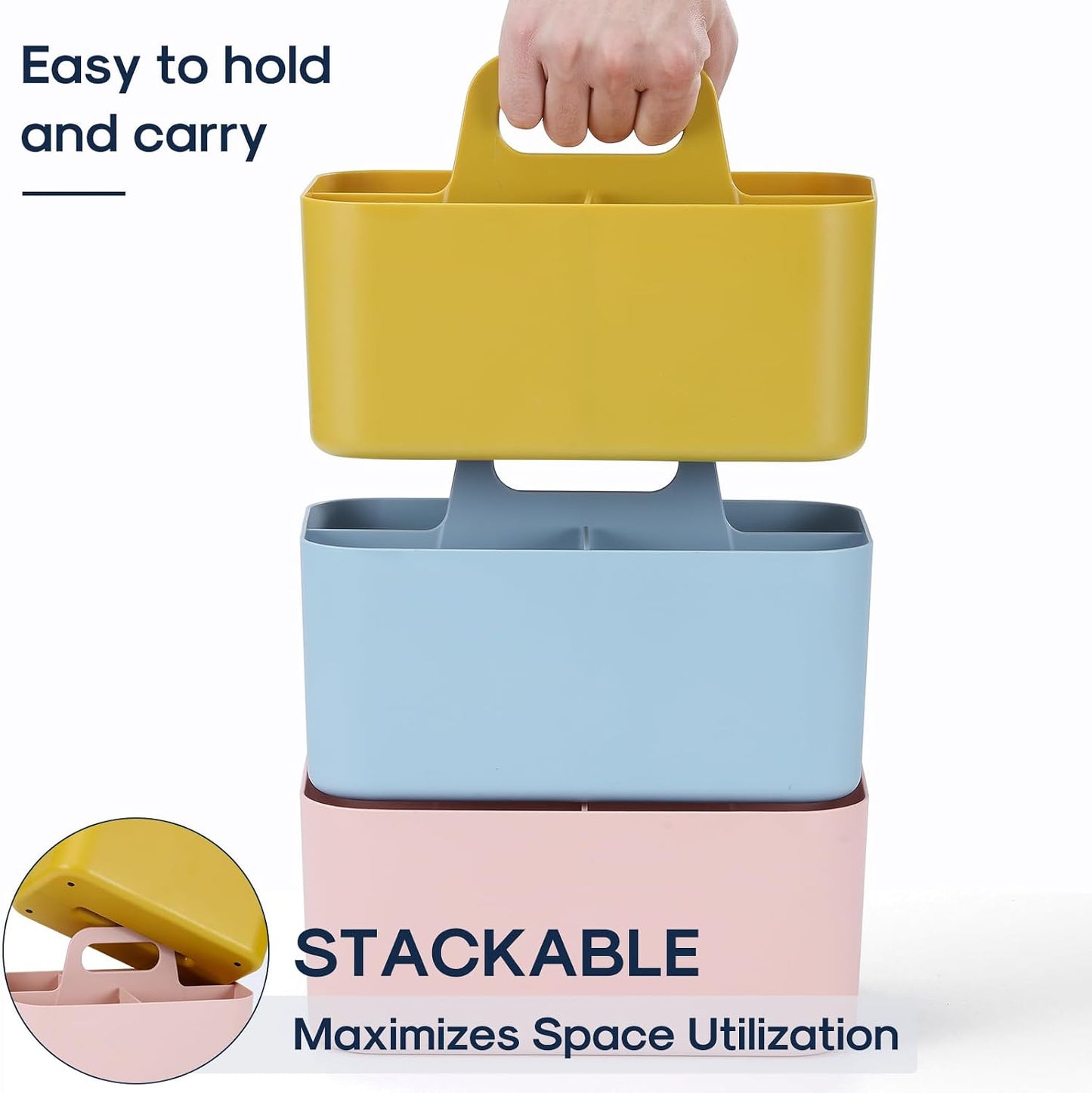 Multiuse Caddy Organizer with Handle, Portable Divided Plastic Tote Bin - Art Craft, Stationary Pen Marker Crayons, Makeup Hair Supplies Storage - Bathroom, Classroom, Dorm, Office, Desk Holder - Grey