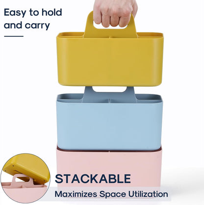 Multiuse Caddy Organizer with Handle, Portable Divided Plastic Tote Bin - Art Craft, Stationary Pen Marker Crayons, Makeup Hair Supplies Storage - Bathroom, Classroom, Dorm, Office, Desk Holder - Grey