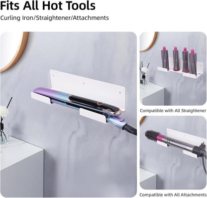 Hair Tool Organizer Wall Mount, Stainless Steel Hair Tool Holder with 2 Heat-Resistant Cups, Curling Iron Holder for Vanity, Hot Tools Organizer with PVC Ring,Hair Dryer Holder for Bathroom, BANJEKT