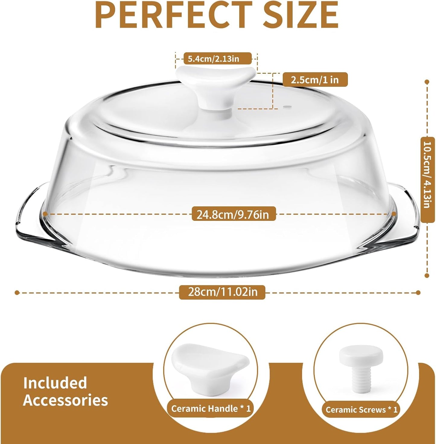 [Plastic-free] Glass Microwave Cover for Food with Ceramic Handle & Screw | BPA-Free Microwave Plate Cover with Steam Vent, Food-Grade, Dishwasher Safe, Fits Most Plates