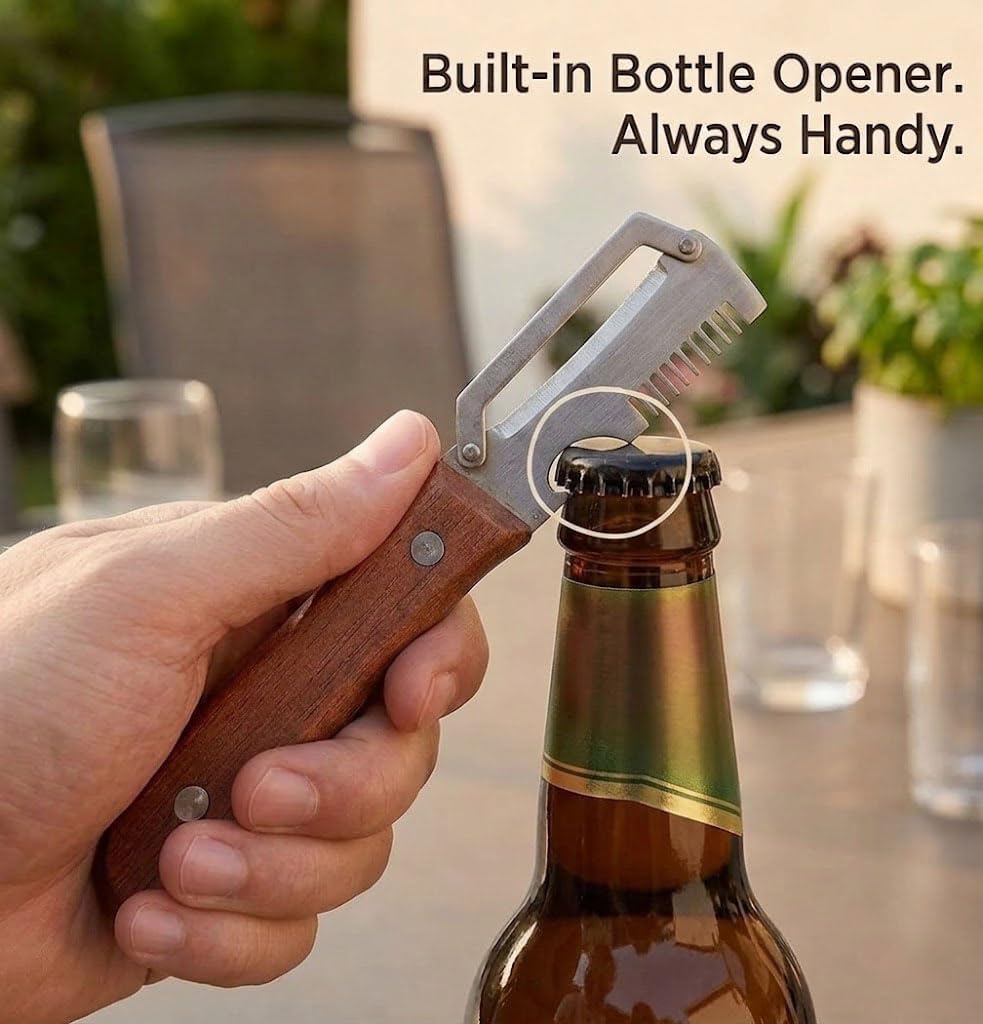 2-Pack Multifunctional Vegetable Peeler, 3 in 1 Kitchen Peeler with Wooden Handle, Grater & Bottle Opener for Potato, Carrot, Apple, Fruit & Vegetable (3 in 1)