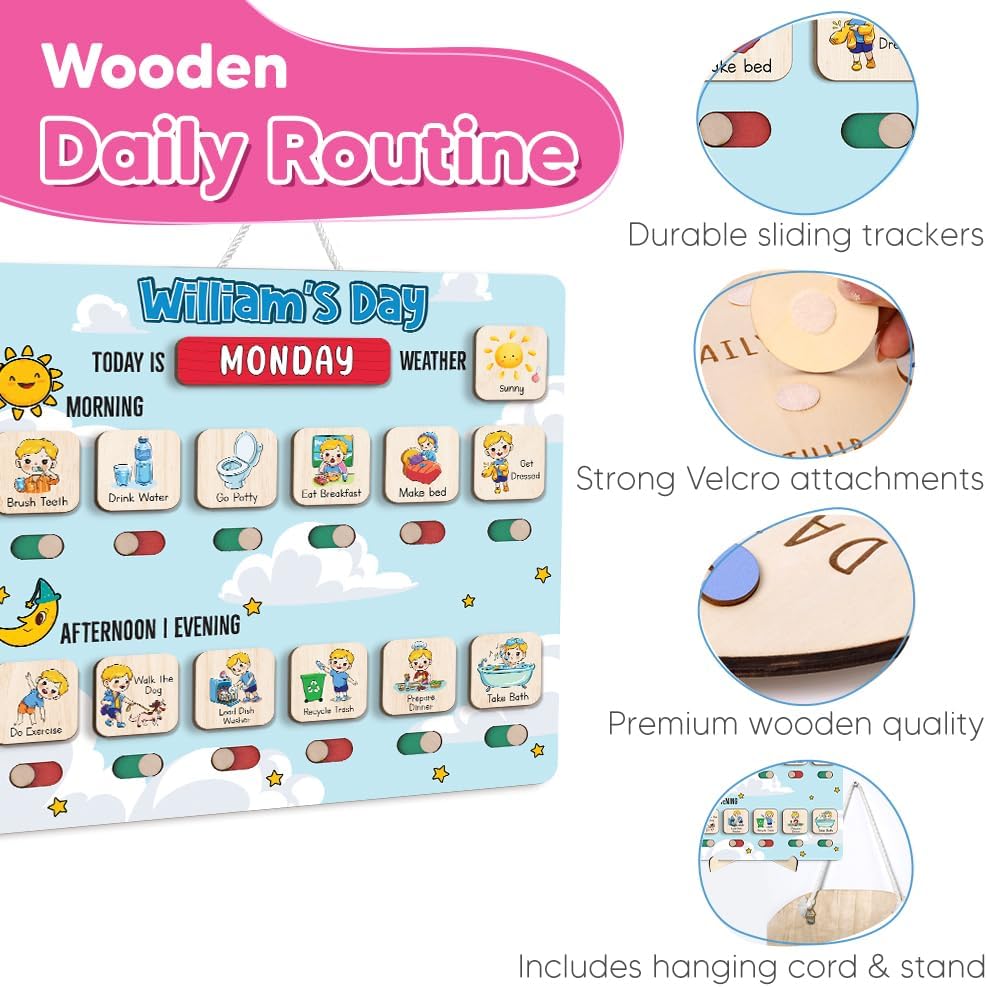 Wooden Chore Chart for Kids, Wooden Daily Routine Chart for Kids, Visual Schedule for Kids, Chore Reward Chart, Bedtime Morning Routine Chart for Toddlers