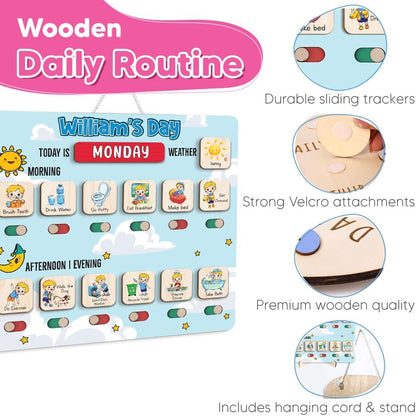 Wooden Chore Chart for Kids, Wooden Daily Routine Chart for Kids, Visual Schedule for Kids, Chore Reward Chart, Bedtime Morning Routine Chart for Toddlers