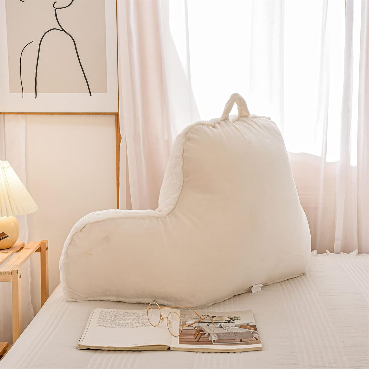 A Nice Night Ivory Reading Pillow, 18.5" Bed Wedge Pillows with Arms