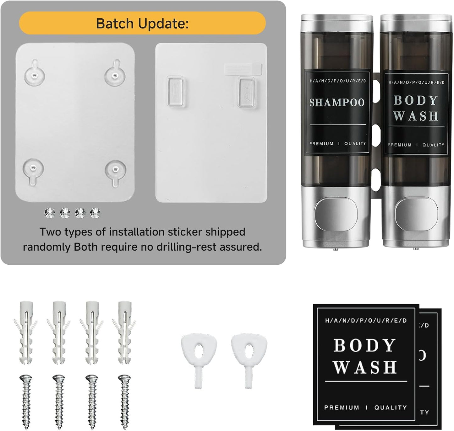 Shampoo and Conditioner Dispenser,Shower Soap Dispenser 3 Chamber No Drill Wall-Mounted Shampoo Dispenser for Shower Wall Mounted Shower Dispenser for Bathroom Hotel Large Capacity,Black