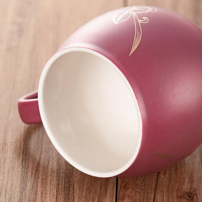 Yundu 12 OZ Matte Purple Ceramics Teacup with Infuser and Lid, Mug with Lid for Steeping - Stainless Steel Infuser for Loose Leaf Tea, Home Office Gift for Tea Lovers