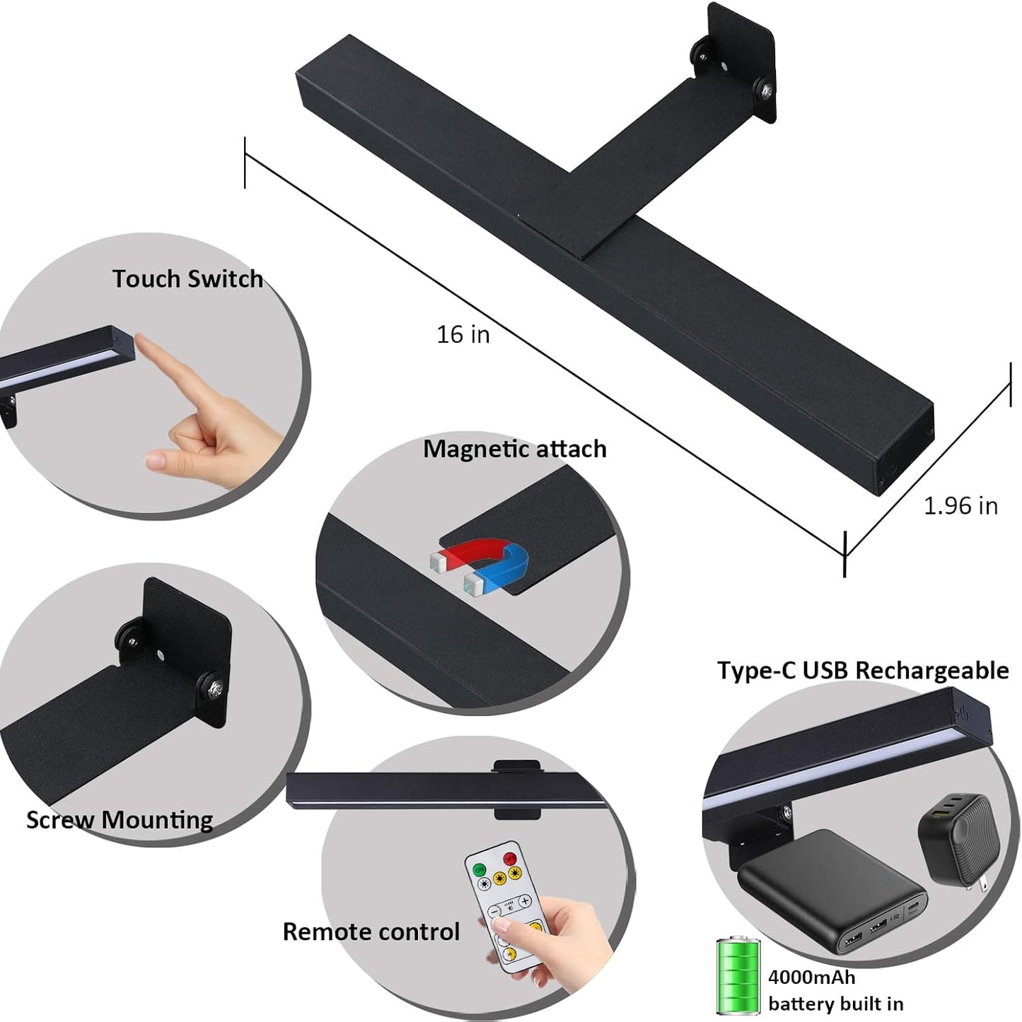 MIOBLUE Rechargeable Picture Lights with Remote,Full Metal Painting Light Display LED Battery Lamp with 3 Lighting Modes, Dimmable Dartboard Light with Timer for Frame Portrait Art