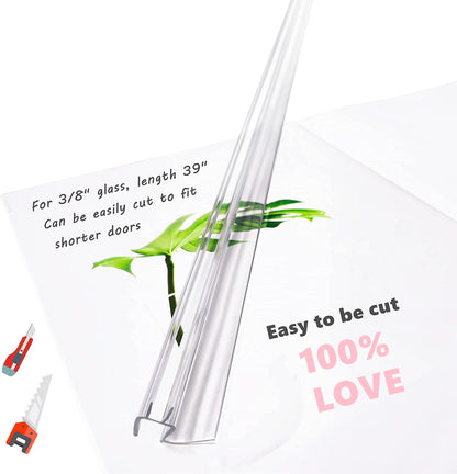 2-Pack Frameless Shower Door Bottom Seal (1/4'' X 39'') Clear Glass Shower Door Sweep Strip can Covers up to 23mm Gap - Stop Leaks
