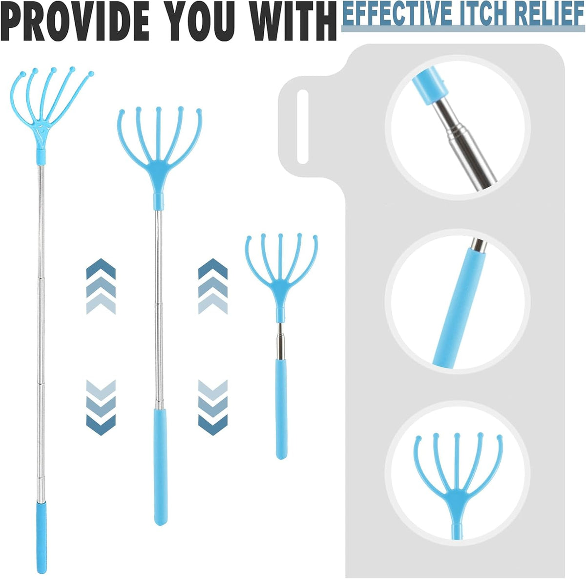 Silicone Back Scratching Tool Extendable Telescopic Back Scratcher Skin Safe Bristle Claw Back Scratcher with Folding Handle