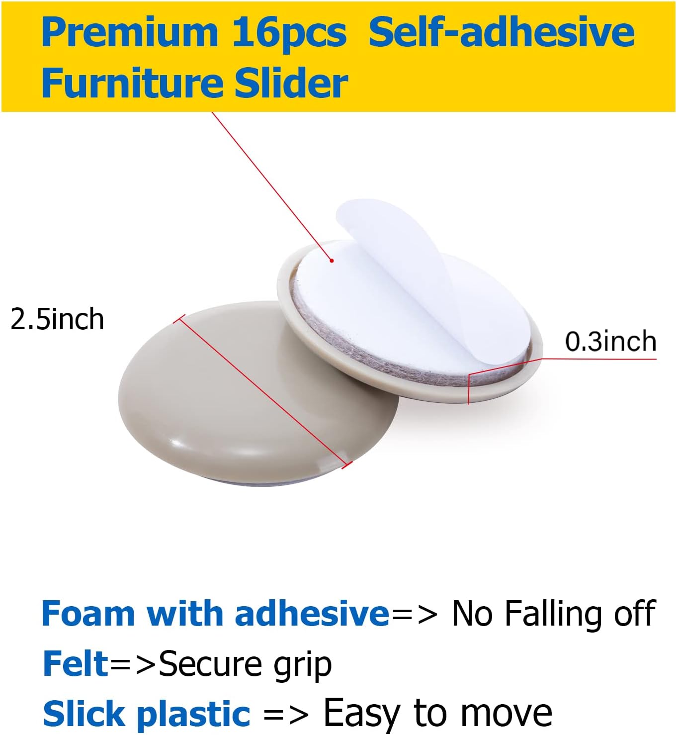 Self-Adhesive Furniture Sliders for Carpets, Furniture Moving Pads (36Pcs) 1-3/4" Furniture Mover Glides, Self Sticks Carpet Furniture Carrier - Move Any Item Quickly and Easily!