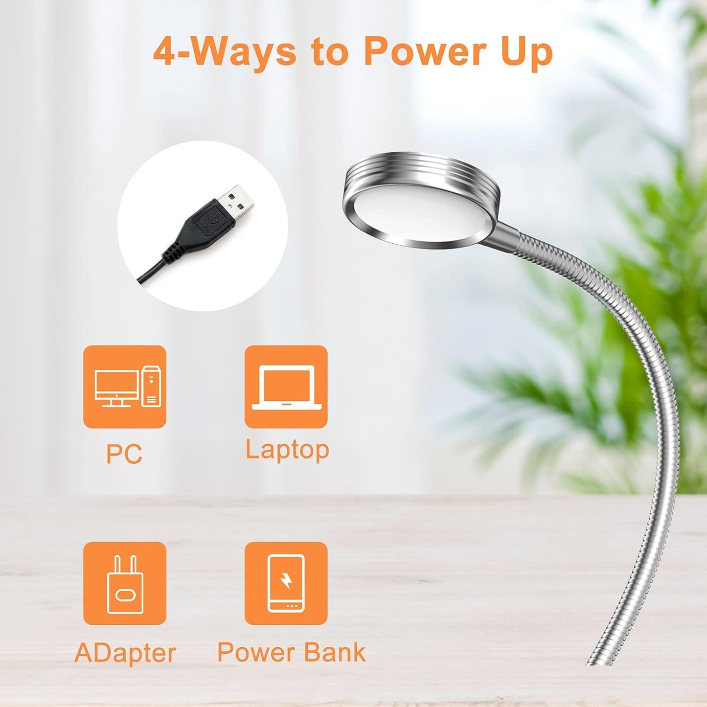 LEPOWER Clip on Light, Book Reading Lamp for Desk, Bed Headboard and Dorm | Adjustable Gooseneck, Color & Brightness Changeable, Adapter Included, LED Table Lamp for Computer, Bedside, Metal, White