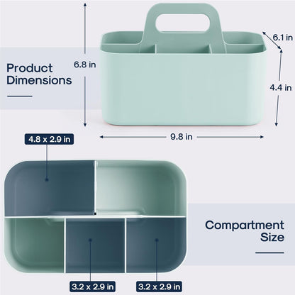 Multiuse Caddy Organizer with Handle, Portable Divided Plastic Tote Bin - Art Craft, Stationary Pen Marker Crayons, Makeup Hair Supplies Storage - Bathroom, Classroom, Dorm, Office, Desk Holder - Grey