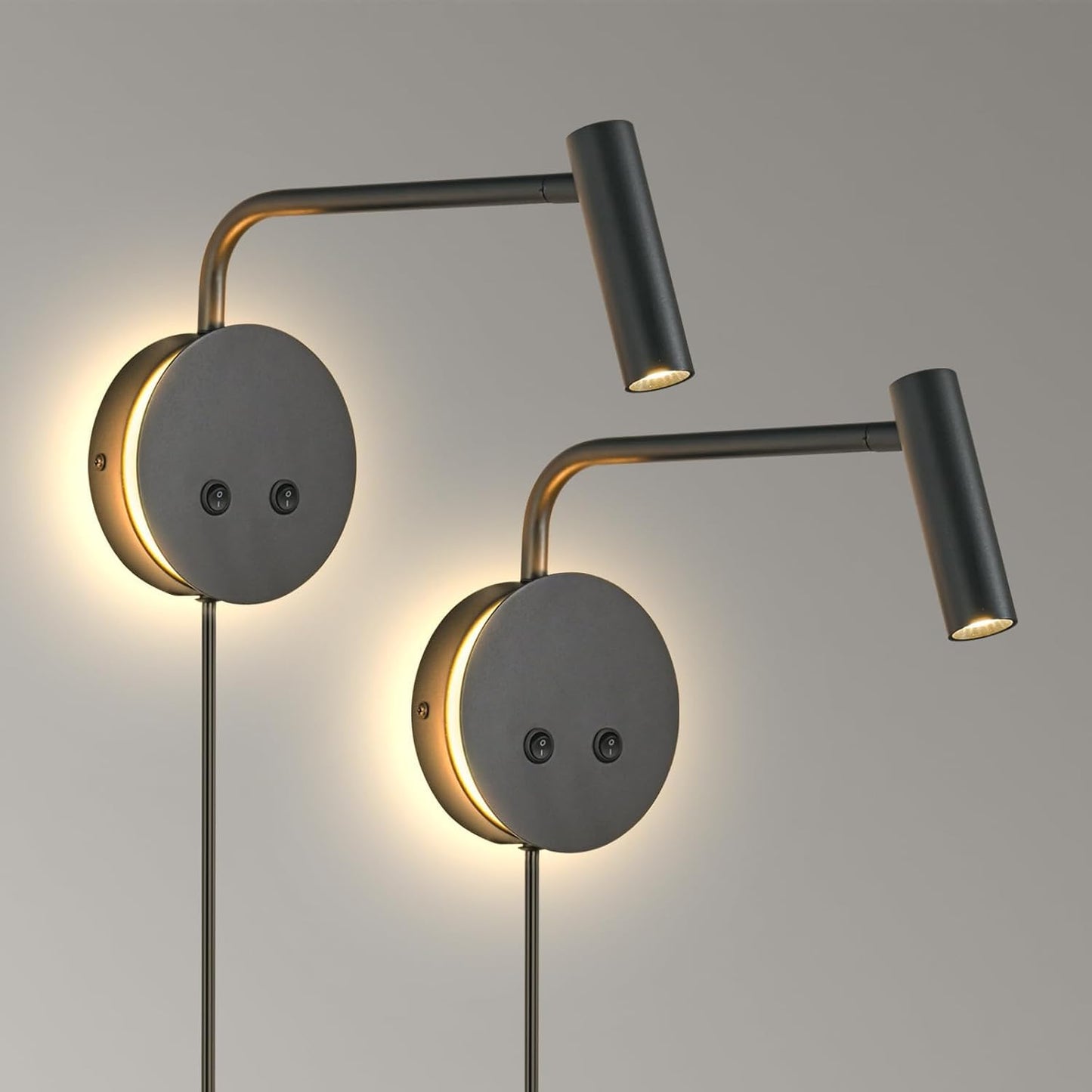 Matte Black Wall Mounted Reading Light, 3000K Flexible Headboard Reading Sconces with On Off Switch Control, Plug in/Hardwired Wall Light Fixtures with Night Light for Bedside Bedroom Bunk