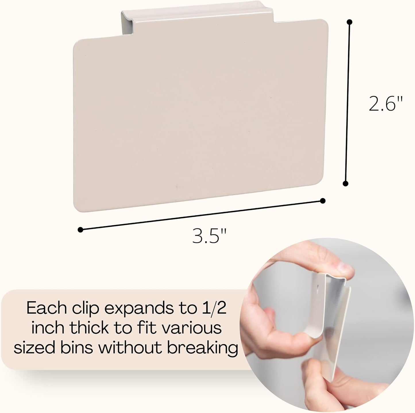 Hygge & Sage: Metal Non-Slip Basket Labels Clip On for Storage Bins, or Wire Racks | Includes 8 Labels, 8 Non-Slip Pads, and 1 Free Marker (Cream)
