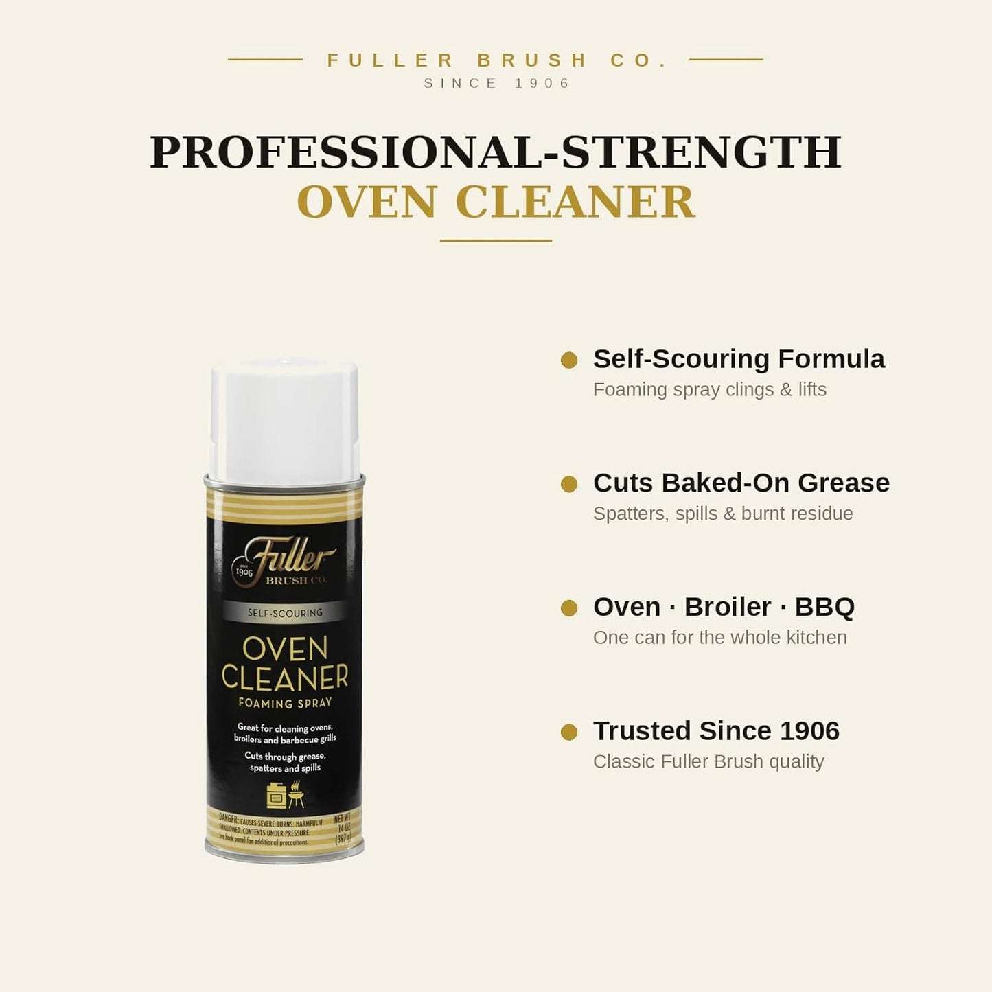 Fuller Brush Heavy Duty Oven Cleaner Spray - Fume Free, Self-Scouring Foam Cuts Baked-On Grease in 10 Min - No Harsh Smell, Minimal Scrubbing - Ovens, Broilers, Grills & Stainless Steel, 14 oz USA