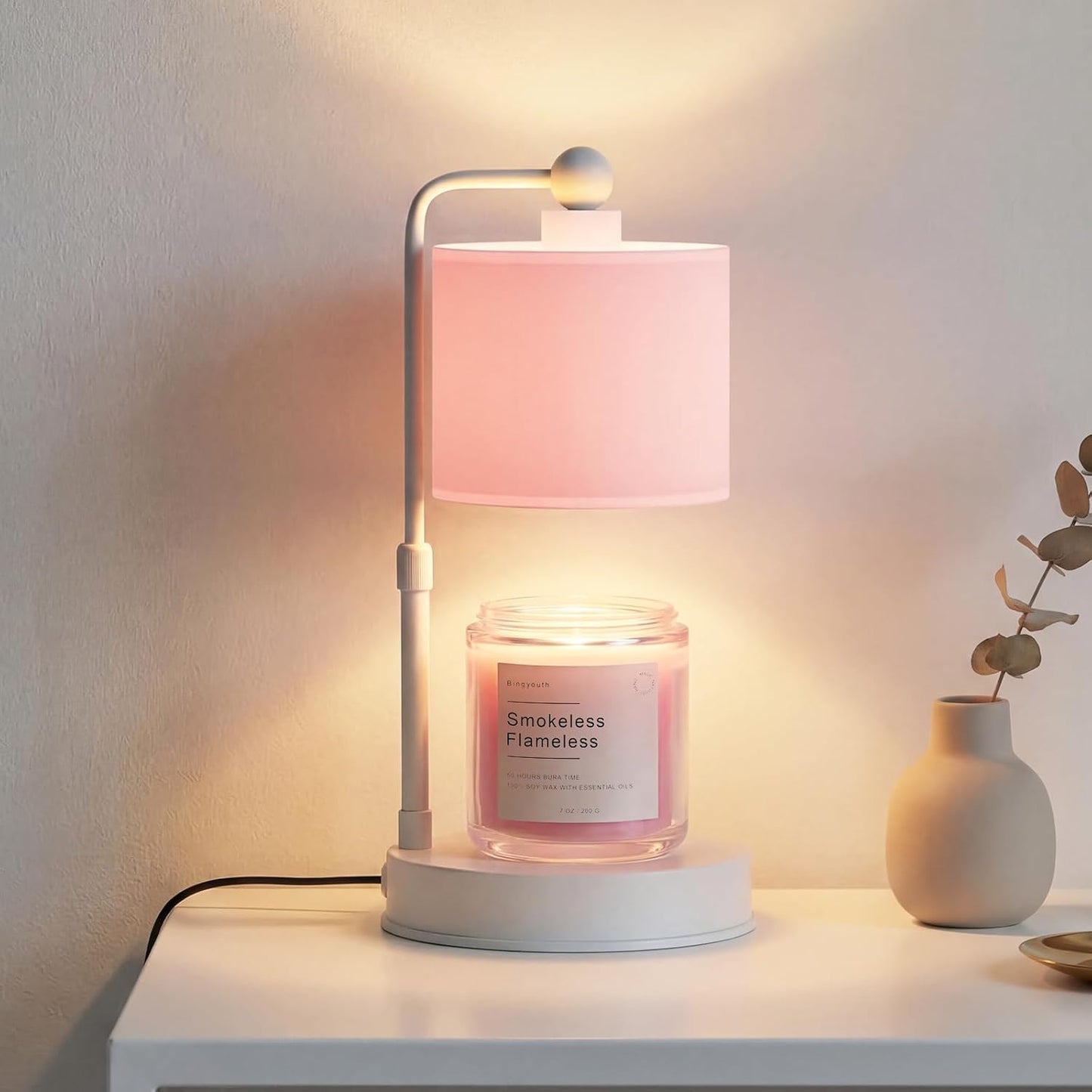 Candle Warmer Lamp with Timer, Best House Warming Gift, Height Adjustable & Dimmable Electric Candle Warmer Lamp, Includes 2 Bulbs, Birthday Gift for Women, Mom, Housewarming - Flaxen