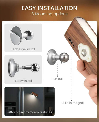 Rechargeable Wall Sconce, Reading Light for Bed, Magnetic Wood Lamp | Set of 2, Black Walnut, Touch Control, Adjustable Brightness, 4000K Nautral Light for Reading, Headboard Light, 360° Rotation