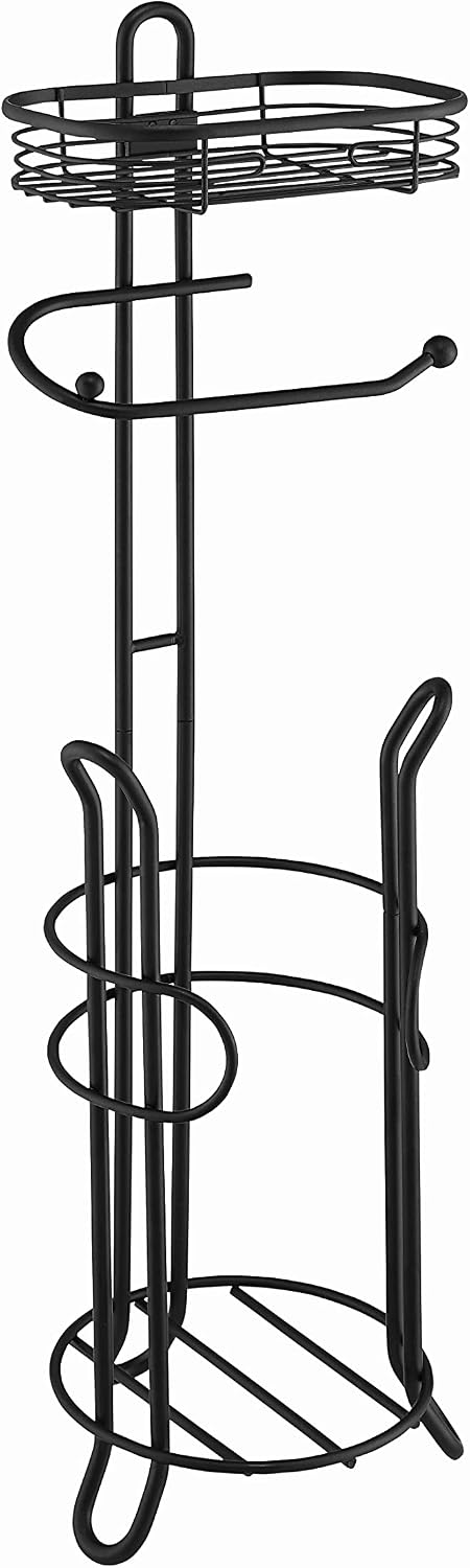SunnyPoint Bathroom Heavyweight Toilet Tissue Paper Roll Storage Holder Stand with Reserve and Shelve, The Reserve Area Has Enough Space to Store Mega Rolls. (Chrome)