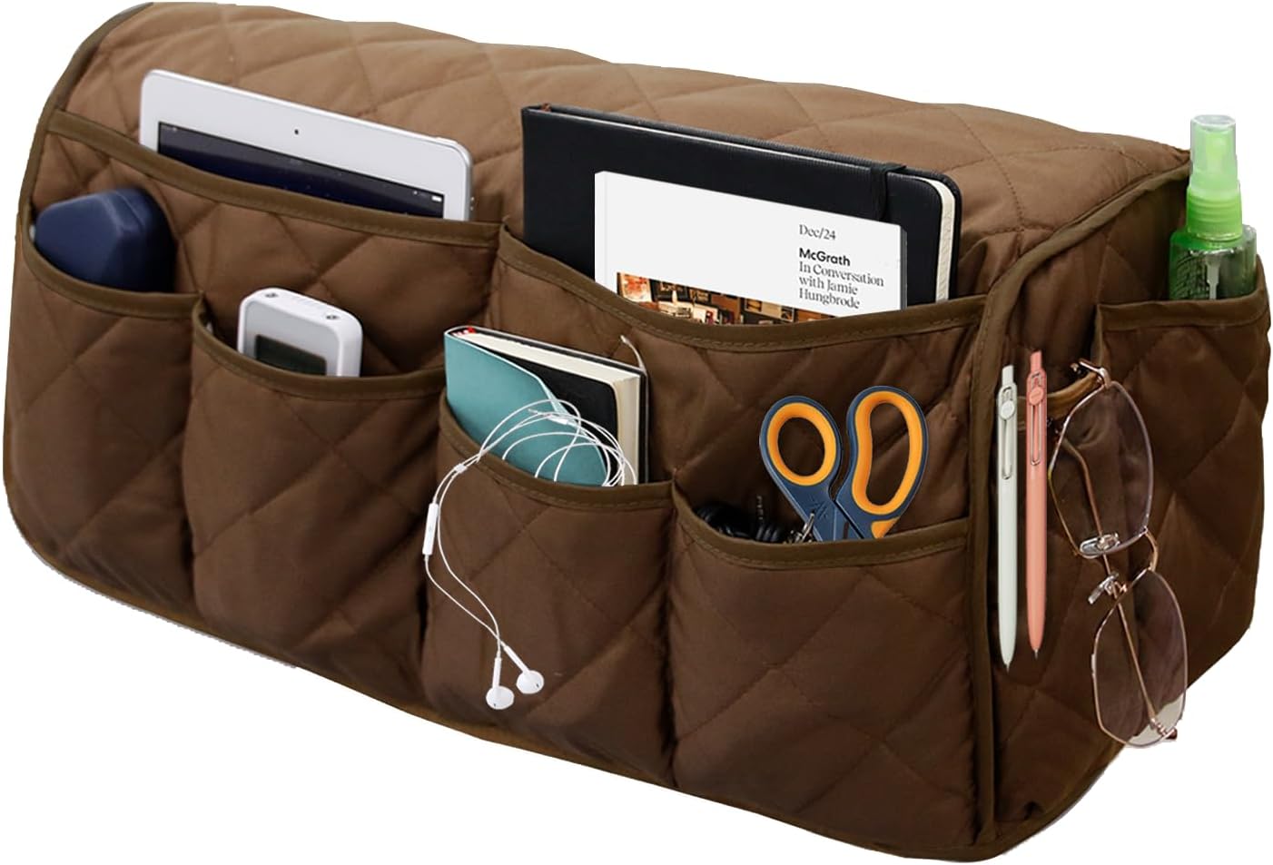 Armchair Caddy, Remote Control Holder for Recliners, Sofa Armrest Organizer, Non Slip Recliner Organizer, Couch Caddy with 14 Pockets Storage for TV Remote, Phone, Magazine (Brown)
