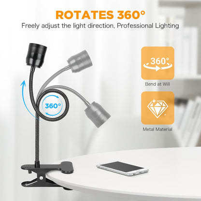 Clip on Light - 2 Pack Dimmable Reading Lights for Bed with 3 Color Modes & 10 Brightness & 15°- 80° Adjustable Angle, 360° Gooseneck USB LED Book Lamp with Clamp for Study Headboard Dorm