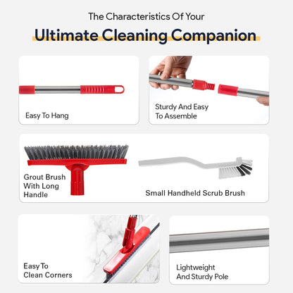 Foxtrot Living Grout Brush with Long Handle and Crevice Cleaning Brush Set | V-shaped, telescopic handle, crevice cleaning included, Grout cleaner for tile floors