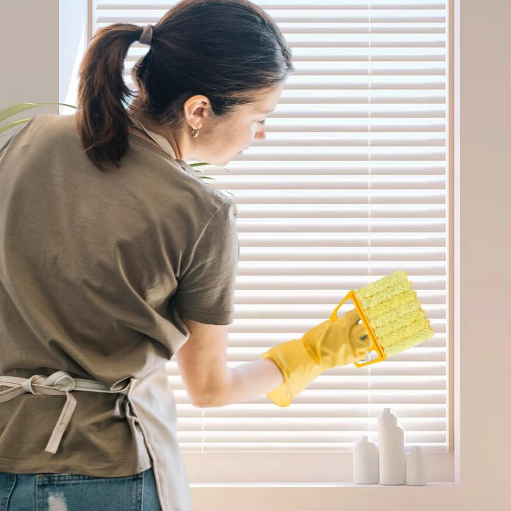 Window Blind Cleaner Duster Tool, 7 Finger Scrub Brush with Washable Microfiber Sleeves, Color Coded Cleaning Kit for Mini Vertical Blinds, Air Conditioner Vents and Fans