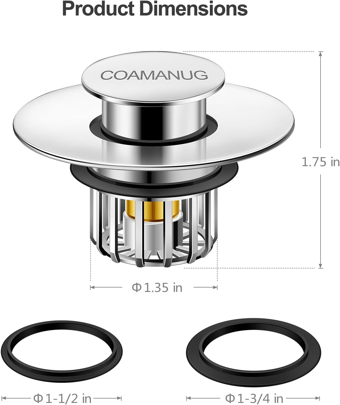 coamanug Bathtub Stopper | Shower Drain Hair Catcher, Pop-up Tub Stopper with Strainer | Bathroom Drain Plug | Drain Protector for 1-1/2 to 1-3/4"" Bath Drain Hole
