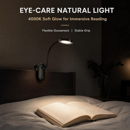 Clip on Light, Stepless Dimmable & 3 Colors Touch Control Clip On Bed Light. 2600mAh Rechargeable Reading Lights for Books in Bed, Headboard and Bedside Table Lamp, Reading Light For Dorm/Home