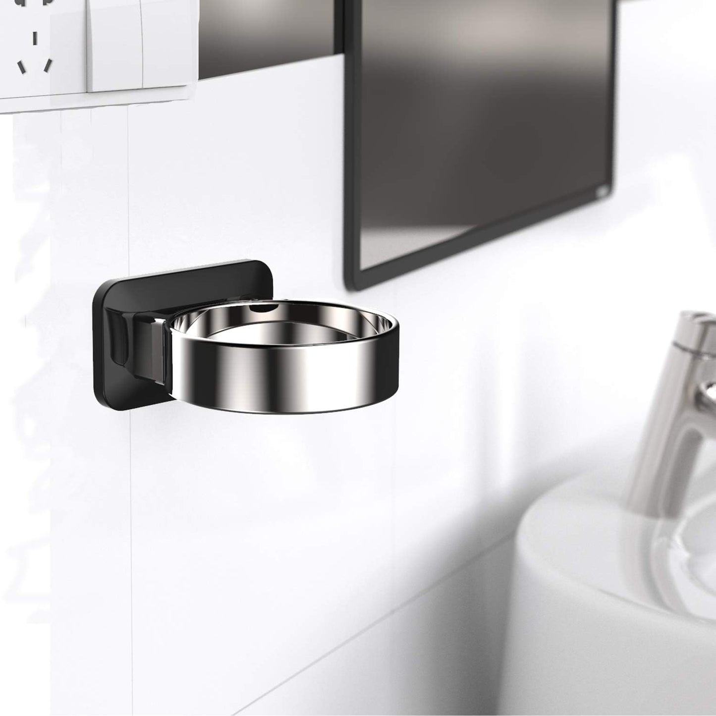 Hair Dryer Holder For Wall Mount , Bathroom Cabinet Door Blow Dryer Stand | Blow Dryer Holders - Extra Large Rim Compatible with Most Hair Dryers, Mount Chrome Finished (Silvery)