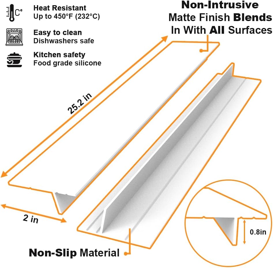Silicone Stove Counter Gap Cover - 25 Inch Gap Filler 2 Pack Black | Long gap filler seals spills between kitchen appliances Stovetop oven countertop; stove gap cover, gas stove side gap covers