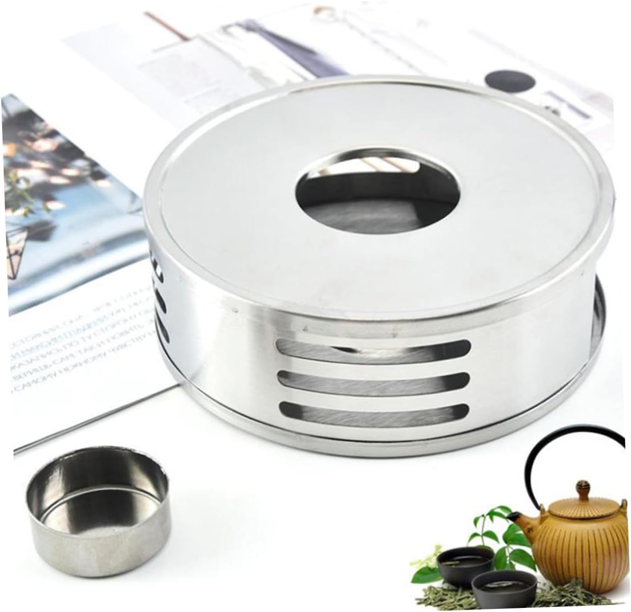 PRETYZOOM Stainless Steel Glass Tea Base Candle Holder for Home Office Cafe and Easy to Clean Tea Warmer for Enjoying Loose Leaf