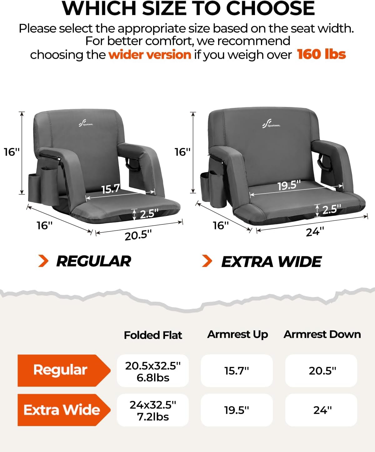 Sportneer Stadium Seats with Back Support: 2.5'' Thick Comfy Cushion 6 Adjustable Angle Bleacher Seat with Armrest - 2 Large Pockets, 2 Cup Holders Stadium Chair for Sport Events Concerts Parks