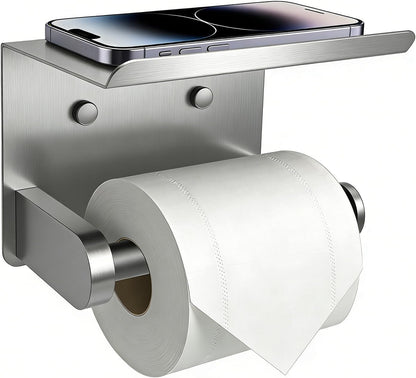SetSail Toilet Paper Holder with Shelf Adhesive or Screw-in Matte Black | Adhesive or Screw-in,Waterproof and Rustproof Stainless Steel,Wall Mount Design,for Bathroom Hardware Accessories