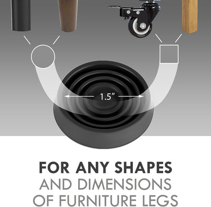 2X2 Round Rubber Caster Cups, Non Slip Furniture Pads - 4 Pack | Anti-Slip Gripper, Anti Skid Furniture Feet, Anti Slide Floor Protector for Bed Couch Table Chair Stoppers, Black