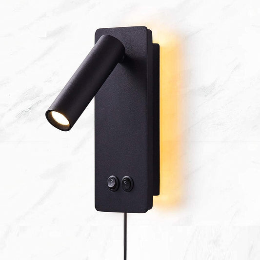 LED wall lamp and reading light two-in-one multifunctional wall sconces. LED Wall Lamp Plug in for Bedroom Bedside Wall Sconces Set of Two Black Reading Light 3W+6W Night Light 3000K(BLACK)