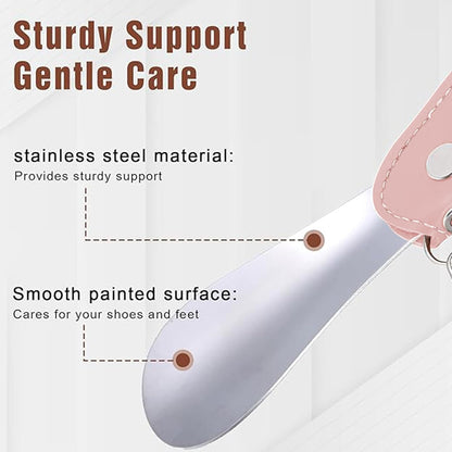 Metal Shoe Horn with Holster, 1 Pc Foldable Shoe Horn with Keychain, Travel Mini Stainless Steel Shoe Spoon