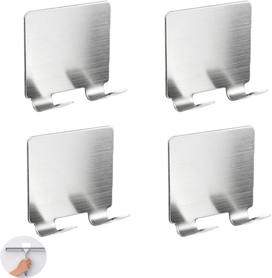 4 Pack All-Purpose Stainless Steel Squeegee Holder Shower Door Hooks Towel Hooks Hanger Organizer for Bathroom Shower Glass Doors Squeegee Cleaner Tool