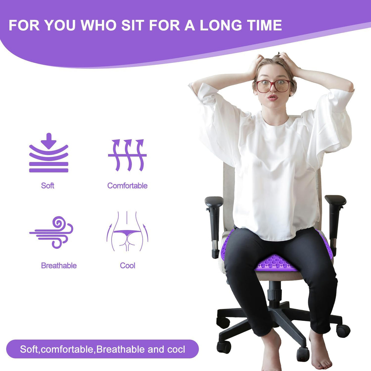 Gel Seat Cushion for Long Sitting Seat Pad For Car Office Chair Wheelchair