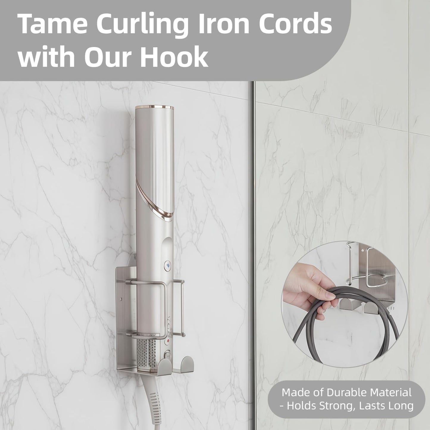 Hair Dryer Holder Wall Mounted, Stainless Steel Blow Dryer Holder for Bathroom, Hair Dryer and Straightener Holder Adhesive or Drilling, Hair Tool Organizer for Salon Barber Shops Banjekt