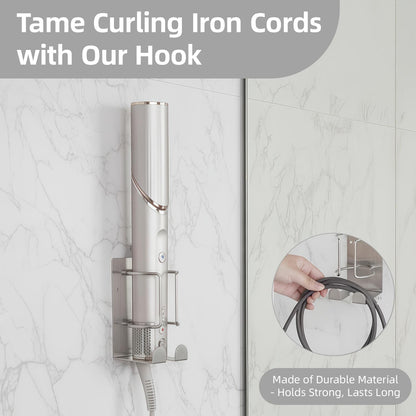 Hair Dryer Holder Wall Mounted, Stainless Steel Blow Dryer Holder for Bathroom, Hair Dryer and Straightener Holder Adhesive or Drilling, Hair Tool Organizer for Salon Barber Shops Banjekt